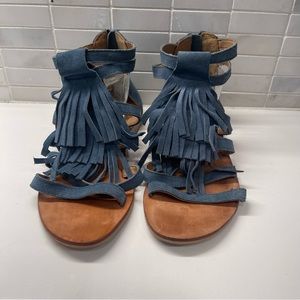 Blue Suede Fringe Sandals